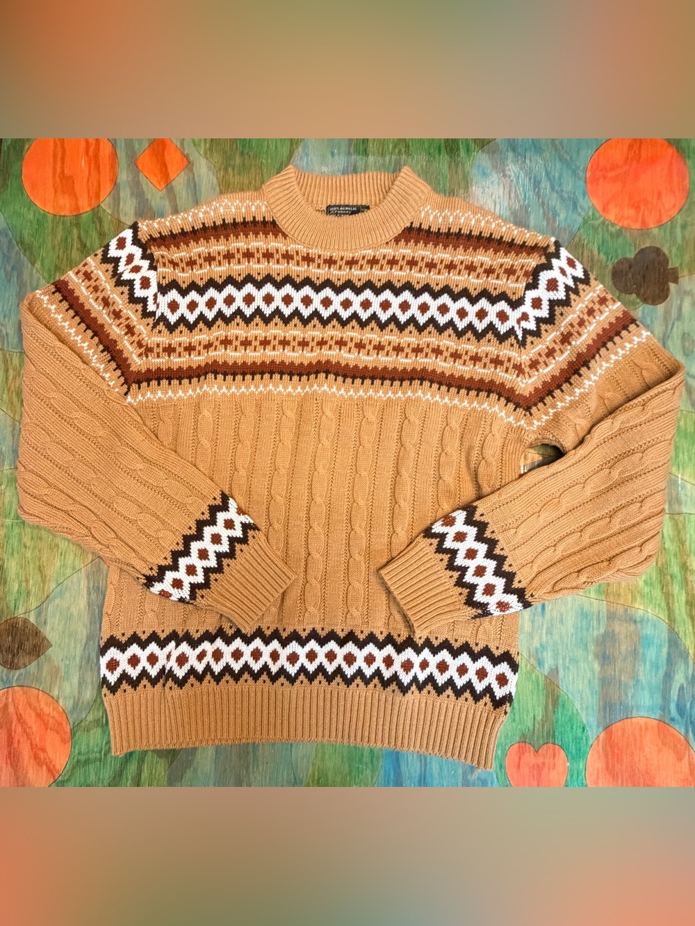 Vintage JCPenny Mens Grandpa Cable-knit Brown Acrylic Sweater Size Large Pullove